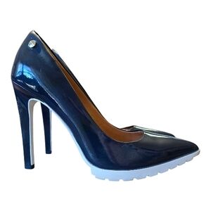 Calvin Klein Shiny Black Heels with White Soles